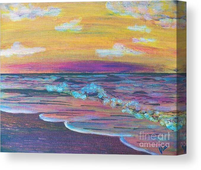 Seascape Canvas Print featuring the painting ptg Sanibel Sunset by Judy Via-Wolff