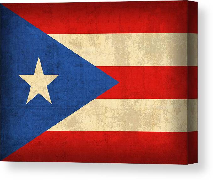 Puerto Canvas Print featuring the mixed media Puerto Rico Flag Vintage Distressed Finish by Design Turnpike