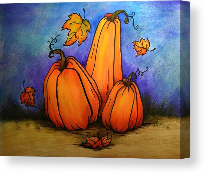 Pumpkin Canvas Print featuring the painting Pumpkin Trio by Catherine Howley