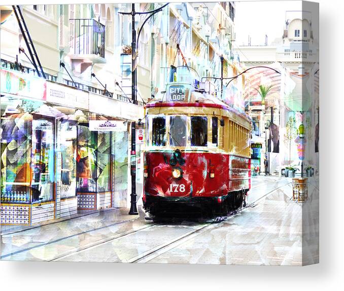 Christchurch Canvas Print featuring the photograph Pushing the Tram by Steve Taylor