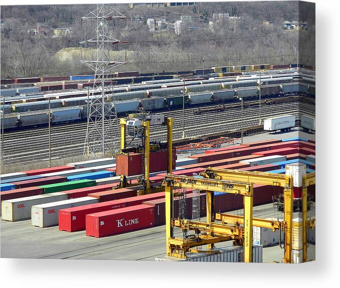 Trains Canvas Print featuring the photograph Queensgate Yard Cincinnati Ohio by Kathy Barney