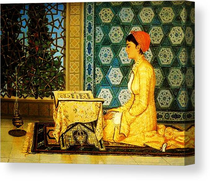 Reading The Quran Canvas Print featuring the painting Reading the Quran by Celestial Images
