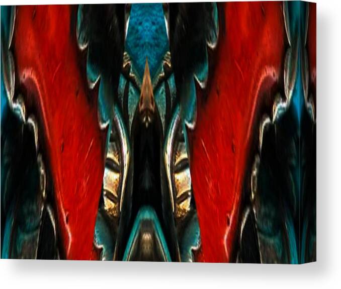 Red Canvas Print featuring the digital art Red and Silver Abstract by Mary Russell