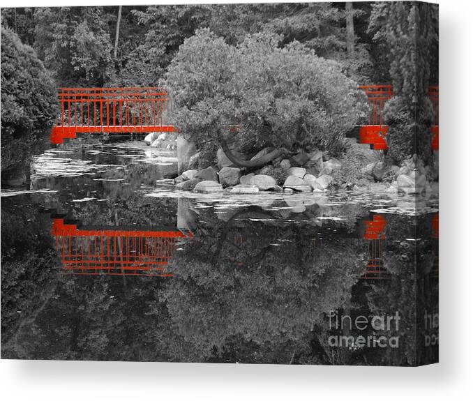 Black Canvas Print featuring the photograph Red Bridge Black and White by Erick Schmidt