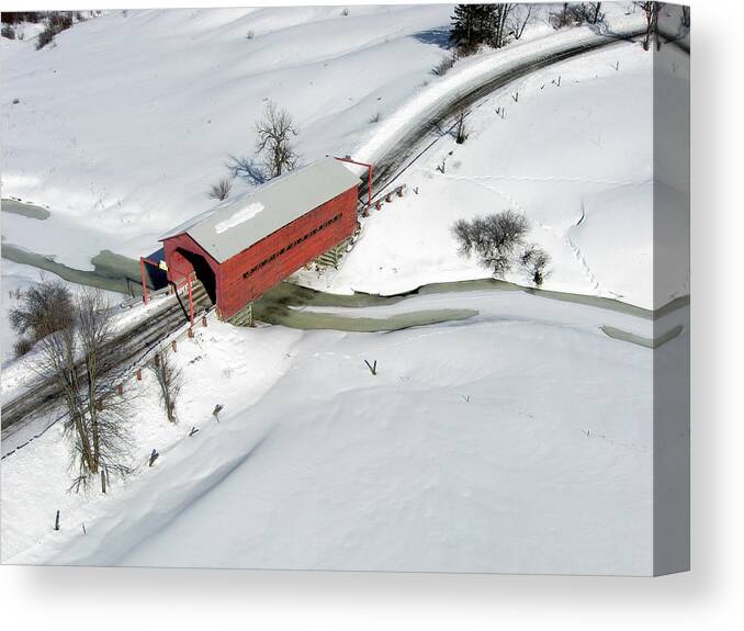 Pixels Canvas Print featuring the photograph Red Covered Bridge by Rob Huntley