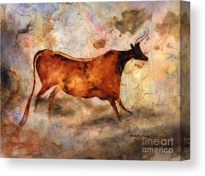 Cave Canvas Print featuring the painting Red Cow by Hailey E Herrera
