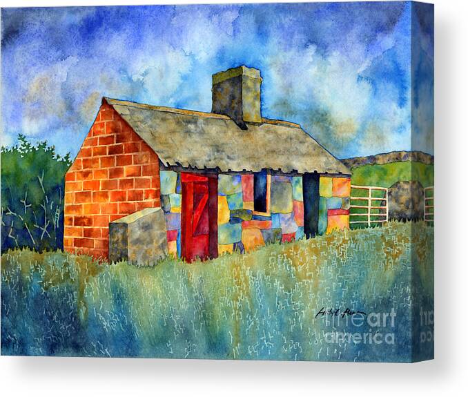 Painting Canvas Print featuring the painting Red Door Cottage by Hailey E Herrera