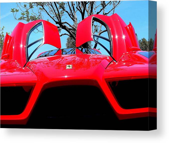 Ferrari Canvas Print featuring the photograph Red Ferrari Doors Open and Front Air Intakes by Jeff Lowe