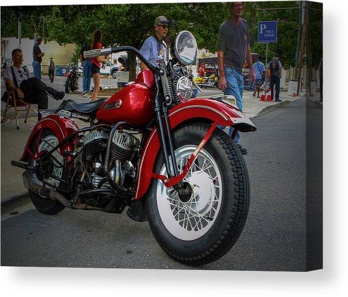 Motorcycle Cannonball Canvas Print featuring the photograph Red Rider by Jeff Kurtz