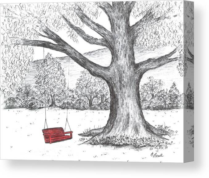 Red Swing Canvas Print featuring the drawing Red Swing by Carol Neal