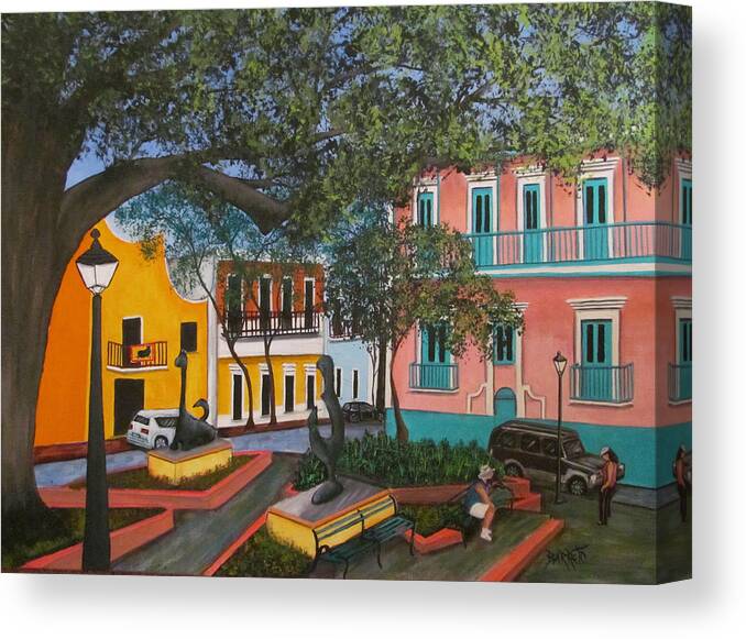 Puerto Rico Canvas Print featuring the painting Relaxing in Old San Juan by Gloria E Barreto-Rodriguez