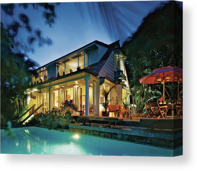 No People Canvas Print featuring the photograph Resort And Swimming Pool At Night by Durston Saylor