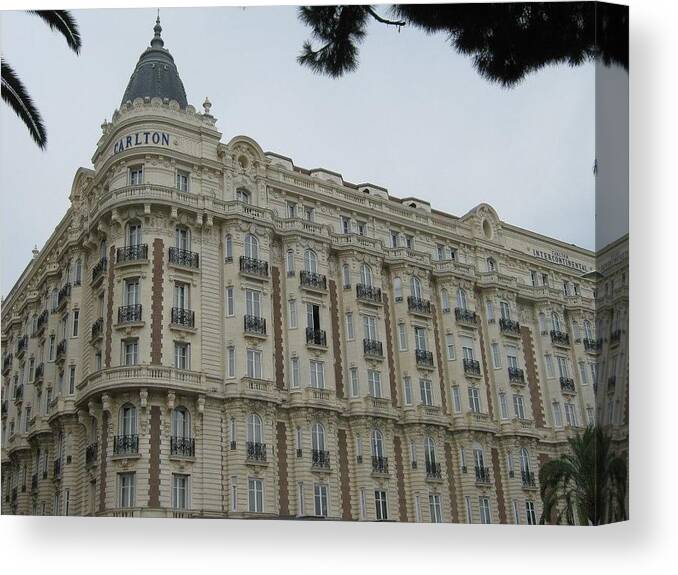 Hotels Canvas Print featuring the photograph Ritz Carlton in Cannes by Lottie H