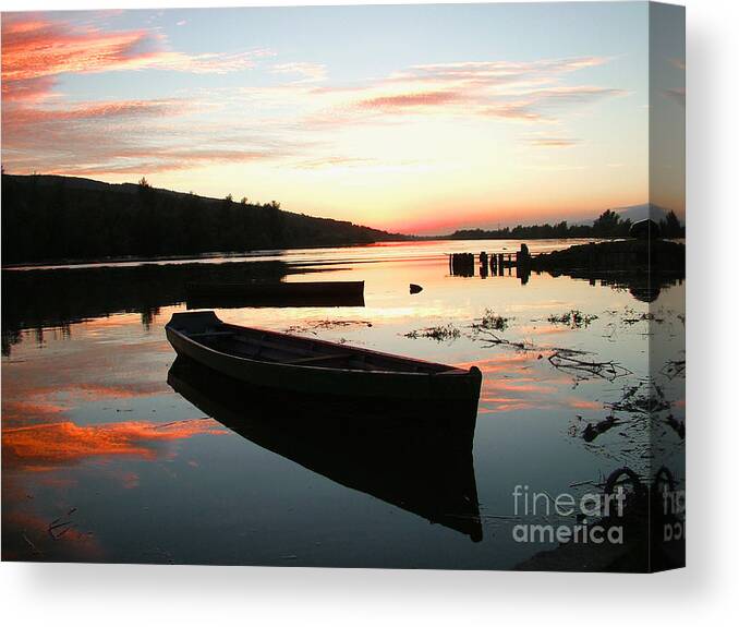 Boat Canvas Print featuring the photograph River Suir sunset by Joe Cashin
