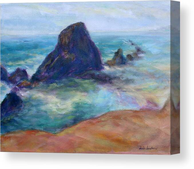 Seascape Canvas Print featuring the painting Rocks Heading North - Scenic Landscape Seascape Painting by Quin Sweetman
