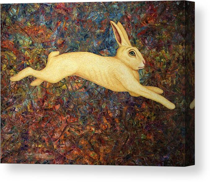 Rabbit Canvas Print featuring the painting Running Rabbit by James W Johnson