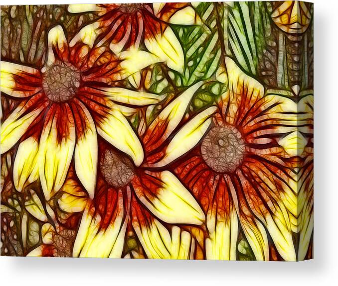 Flower Canvas Print featuring the photograph Rust and Yellow Daisies by Maria Holmes