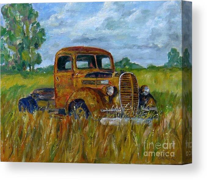 1937 Ford Flat Bed Truck Canvas Print featuring the painting Rusty Old Truck by William Reed