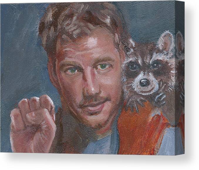 Guardians Of The Galaxy Canvas Print featuring the painting S is for Starlord and R is for Rocket by Jessmyne Stephenson