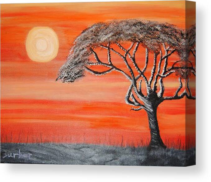 Tree Canvas Print featuring the painting Safari SunSet 2 by Suzanne Surber
