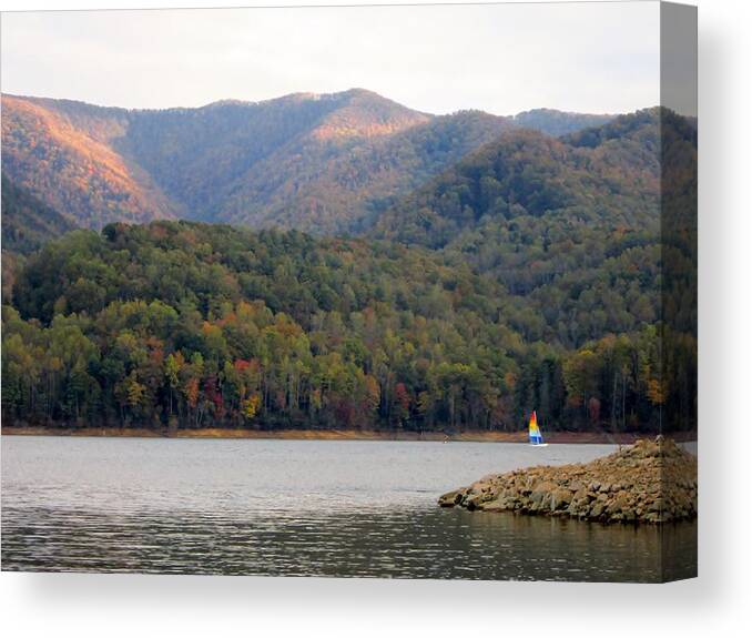 Fall Canvas Print featuring the photograph Sail boat and mountains by Cynthia Clark