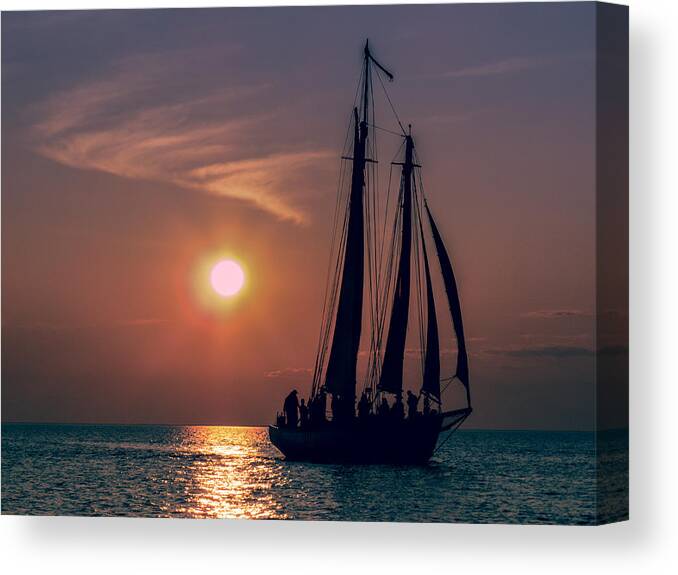 Waterscape Canvas Print featuring the photograph Sailboat at Sunset by Terry Ann Morris