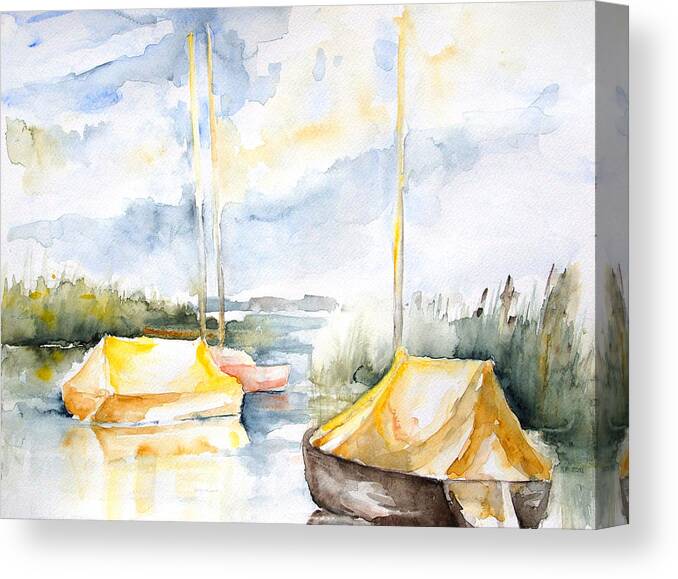 Boat Canvas Print featuring the painting Sailboats Awakening by Barbara Pommerenke