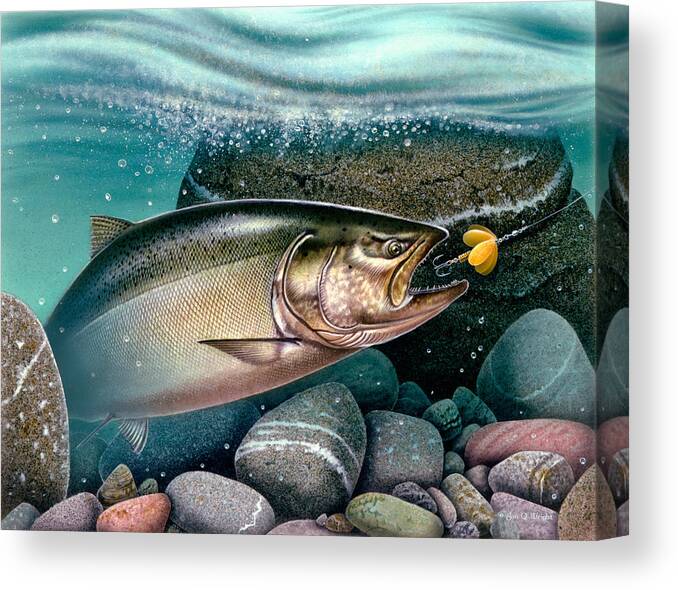 Jon Q Wright Canvas Print featuring the painting Salmon Stream by JQ Licensing