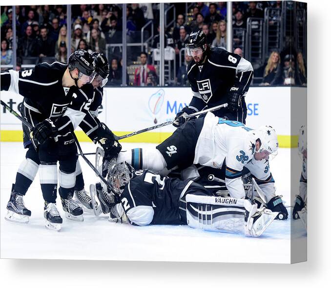 Playoffs Canvas Print featuring the photograph San Jose Sharks V Los Angeles Kings - by Harry How