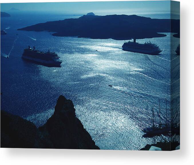 Coletteguggenheim Canvas Print featuring the photograph Santorini Silent night View Greece by Colette V Hera Guggenheim
