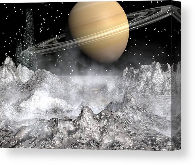 Space Canvas Print featuring the digital art Saturn and Enceladus by Michele Wilson