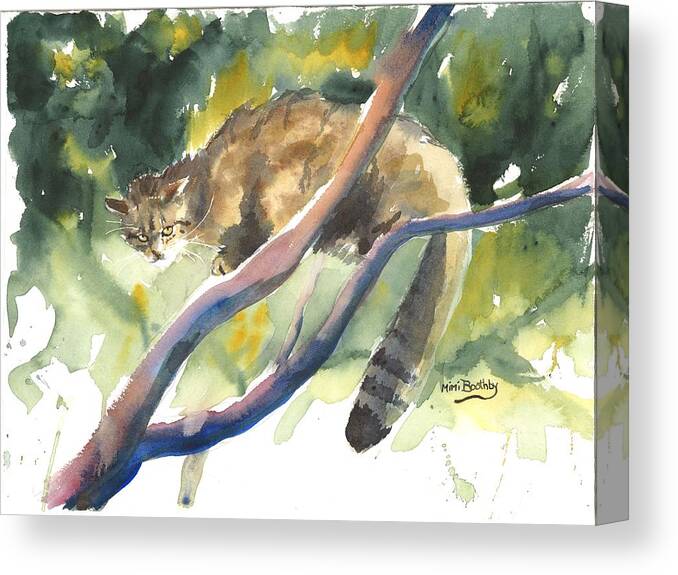 Cat Canvas Print featuring the painting Scottish Wild Cat in a tree by Mimi Boothby