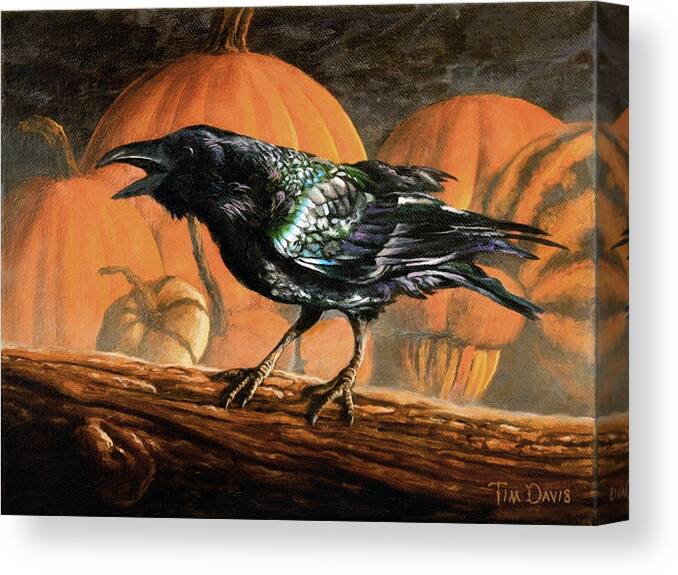 Raven Canvas Print featuring the painting Sermon on the Perch by Tim Davis