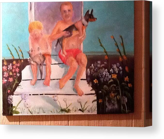 Children Canvas Print featuring the painting Shirtless Boys and Friends by Pat OBrien