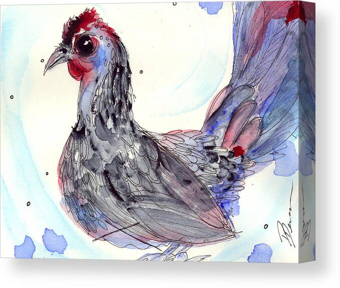 Watercolor Canvas Print featuring the painting Silver Hen by Dawn Derman