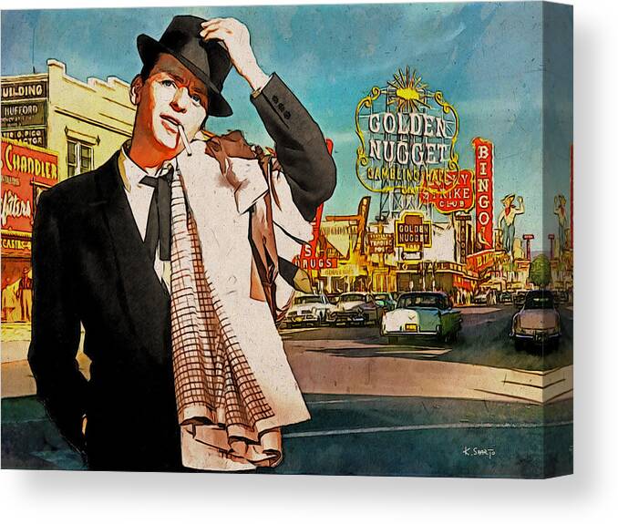 Frank Sinatra Canvas Print featuring the painting Sinatra in Vegas 1955 by Kai Saarto