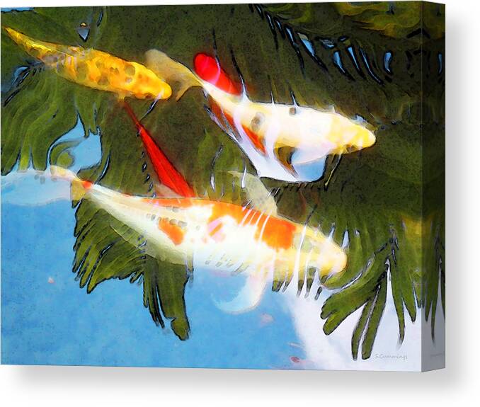 Koi Canvas Print featuring the painting Slow Drift - Colorful Koi Fish by Sharon Cummings