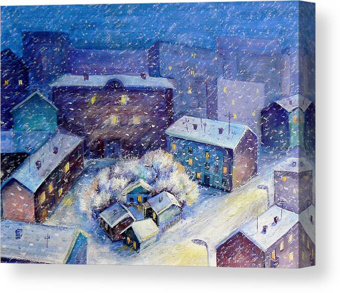 Landscape Canvas Print featuring the mixed media Snow in the town by Svetlana Nassyrov