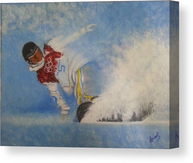 Snowboarder Canvas Print featuring the painting Snowboarder by Amelie Simmons