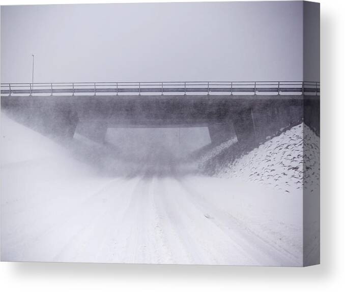 Curve Canvas Print featuring the photograph Snowy Overpass In Rural Landscape by Kmm Productions