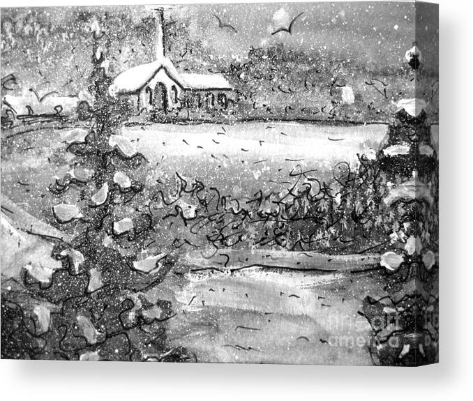 Church Canvas Print featuring the painting Snowy Road To Church by Gretchen Allen