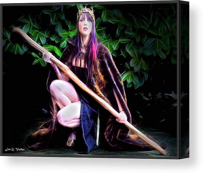 Sorceress Canvas Print featuring the painting Sorceress With A Staff by Jon Volden