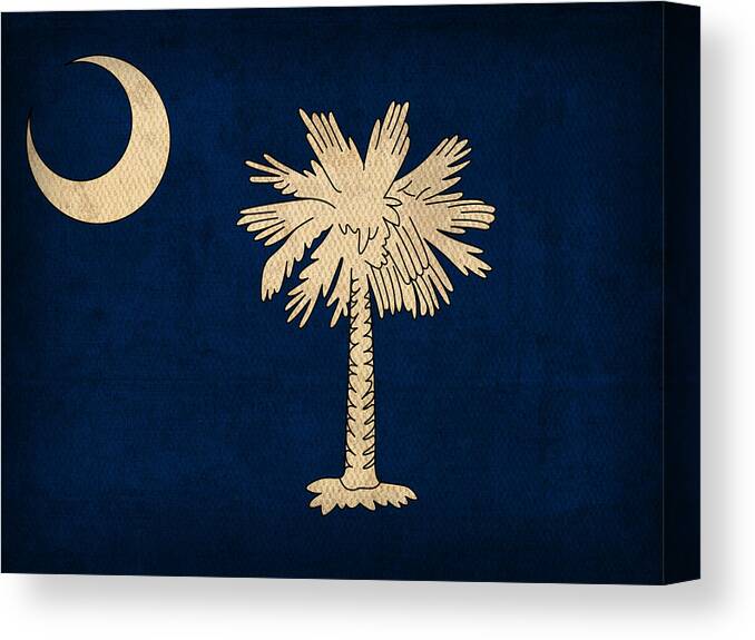 South Canvas Print featuring the mixed media South Carolina State Flag Art on Worn Canvas by Design Turnpike