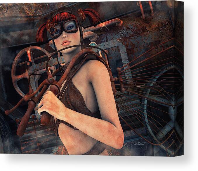 3d Canvas Print featuring the digital art Steam Pilot by Jutta Maria Pusl