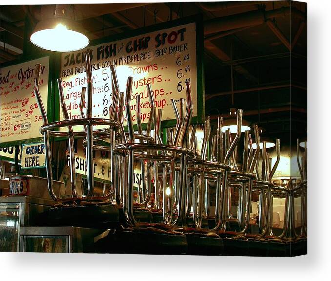 Restaurants Canvas Print featuring the photograph Stools by Doug Fredericks