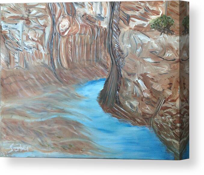 Cave Canvas Print featuring the painting Streams Dream to be a River by Suzanne Surber