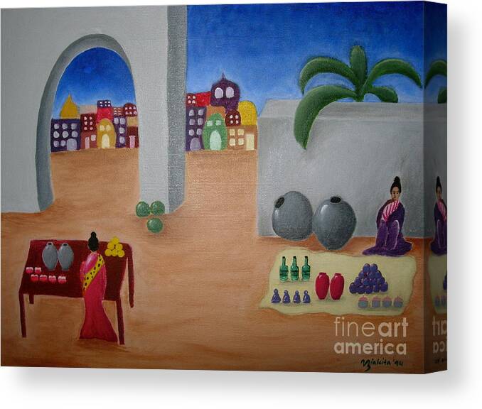 Street Vendors Canvas Print featuring the painting Street Vendors by Victoria Lakes