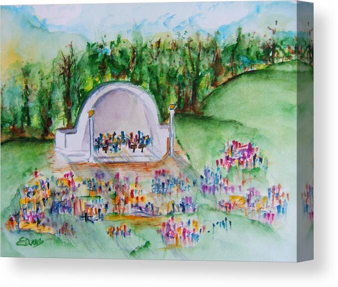 Devou Park Canvas Print featuring the painting Summer Concert in the Park by Elaine Duras