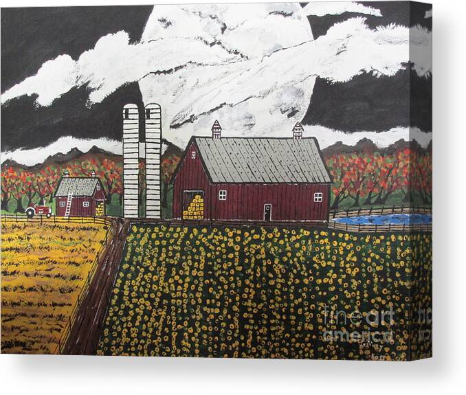Beautiful  Canvas Print featuring the painting Sun Flower Farm by Jeffrey Koss