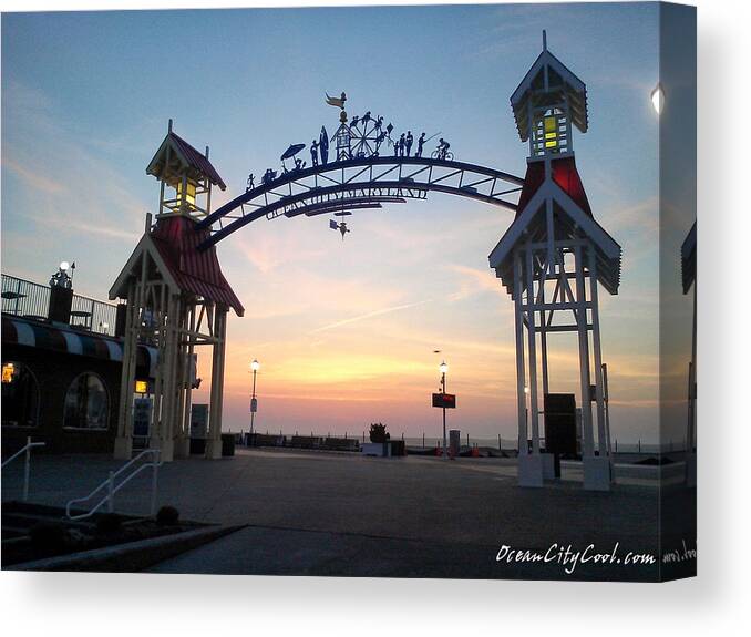 Sunrise Canvas Print featuring the photograph Sunrise at the Ocean City Arch by Robert Banach
